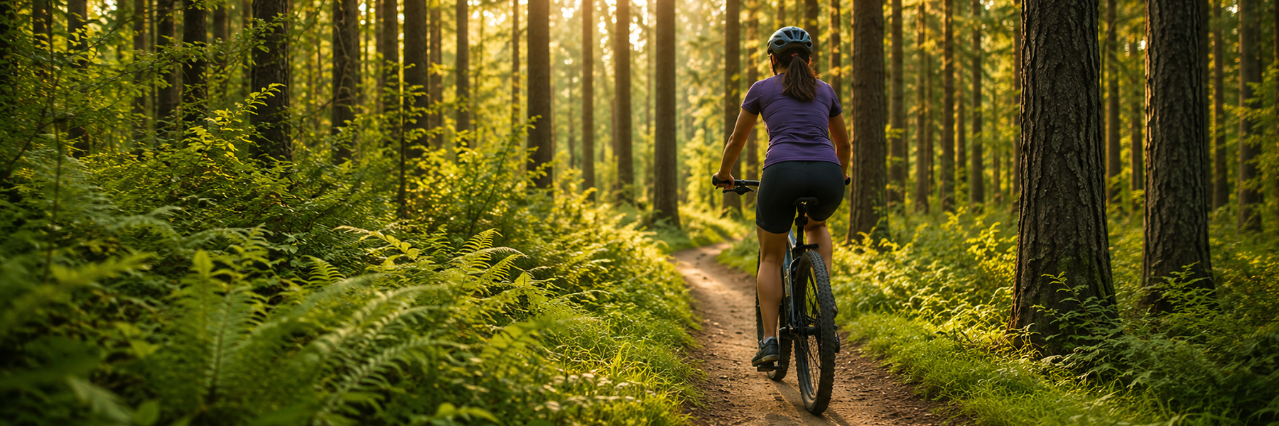graves-disease-woman-biking-in-forest woman biking in forest